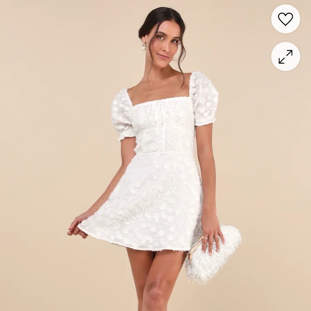 Lulus Confidently Delightful White Textured Floral Jacquard Mini Dress